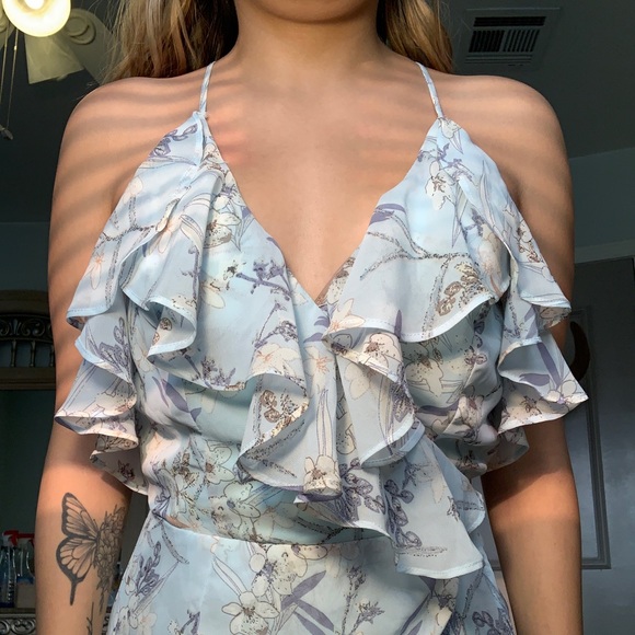 Floral baby blue cocktail dress - Picture 2 of 4